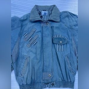 Chicory Vintage Denim Jacket Size Small Light Wash Stripes Zips